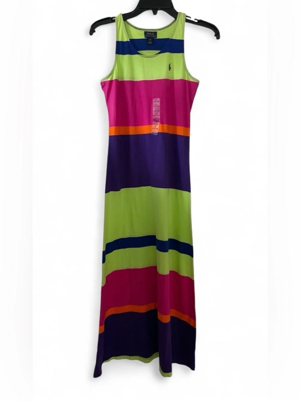 NWT Polo Ralph Lauren Racer Back Multi Color Striped Maxi Dress Girls Size Large